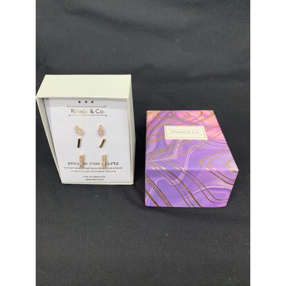 Rhode and Co Earrings  Rose Quarts, Silver Plate 3 pairs - Picture 4 of 4